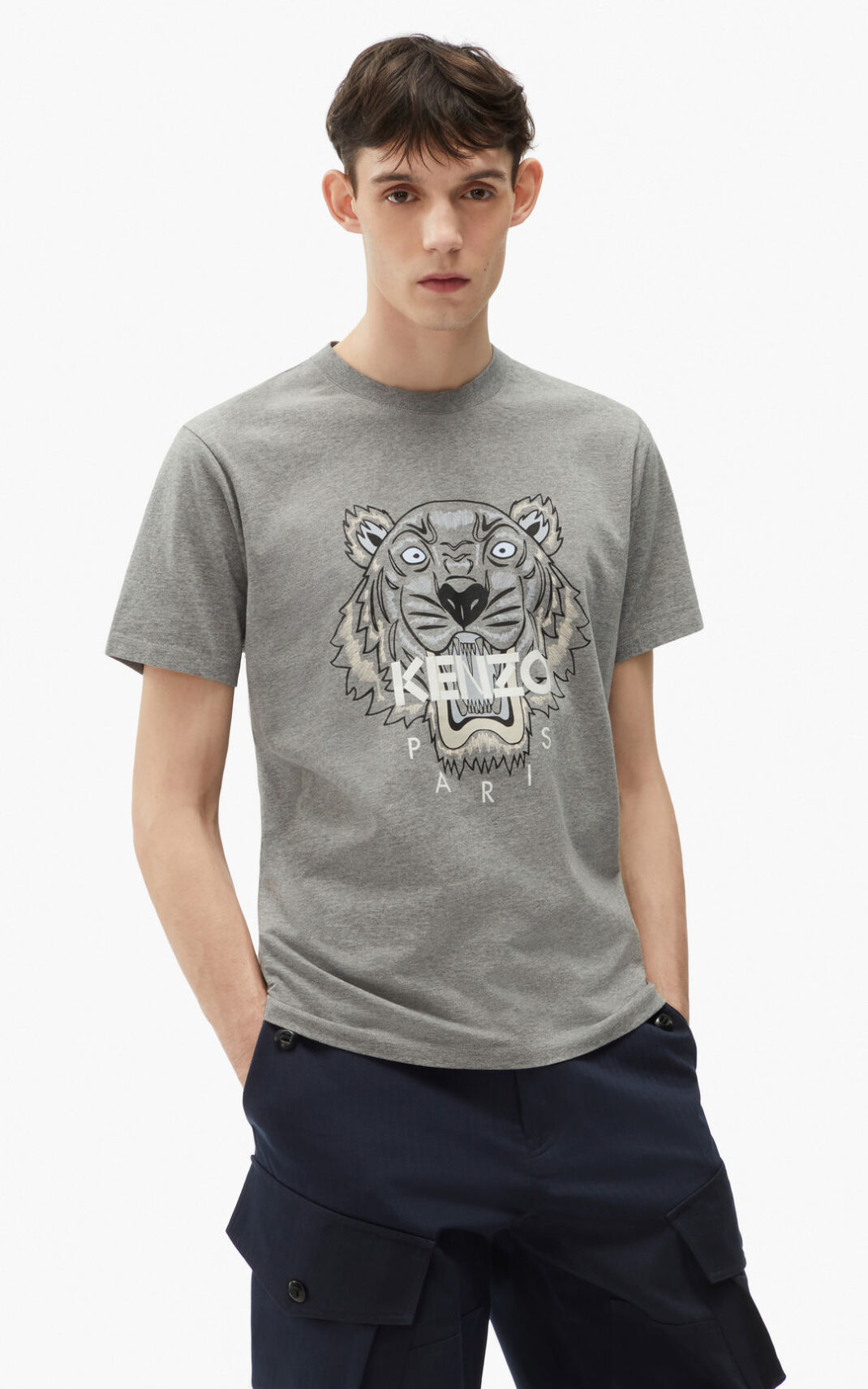 Camiseta Kenzo Tiger Masculino - Cinzentas | 630YPELIG